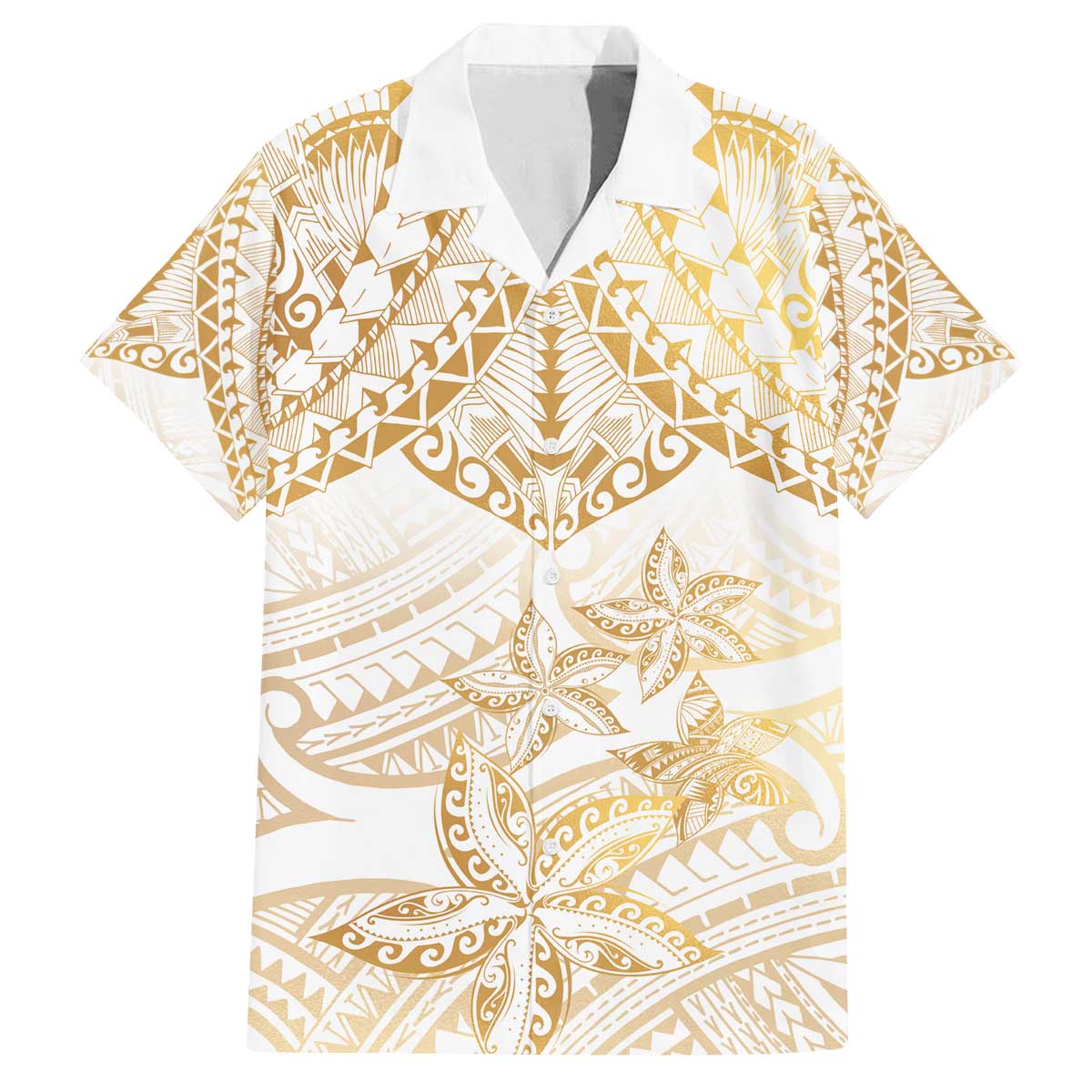White and Gold Polynesia Family Matching Off The Shoulder Long Sleeve Dress and Hawaiian Shirt Plumeria Tattoo With Polynesian Pattern