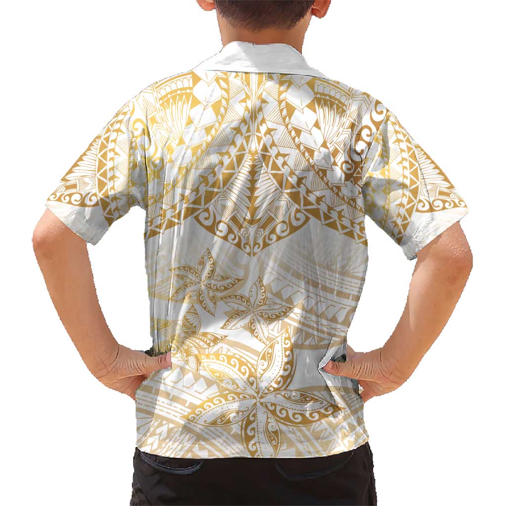 White and Gold Polynesia Family Matching Short Sleeve Bodycon Dress and Hawaiian Shirt Plumeria Tattoo With Polynesian Pattern LT14 - Polynesian Pride
