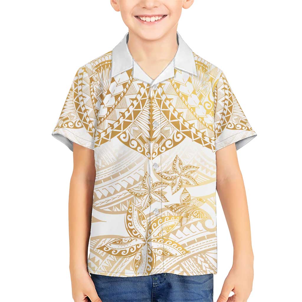White and Gold Polynesia Family Matching Short Sleeve Bodycon Dress and Hawaiian Shirt Plumeria Tattoo With Polynesian Pattern LT14 Son's Shirt White - Polynesian Pride