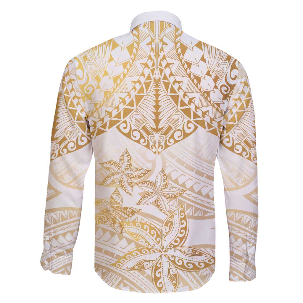 White and Gold Polynesia Family Matching Summer Maxi Dress and Hawaiian Shirt Plumeria Tattoo With Polynesian Pattern