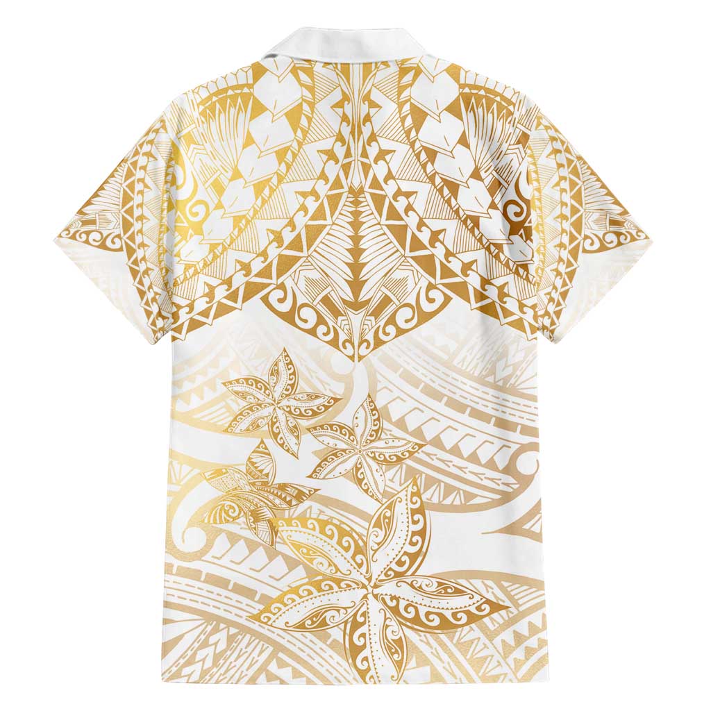 White and Gold Polynesia Family Matching Tank Maxi Dress and Hawaiian Shirt Plumeria Tattoo With Polynesian Pattern