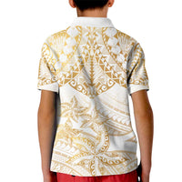 White and Gold Polynesia Kid Polo Shirt Plumeria Tattoo With Polynesian Pattern