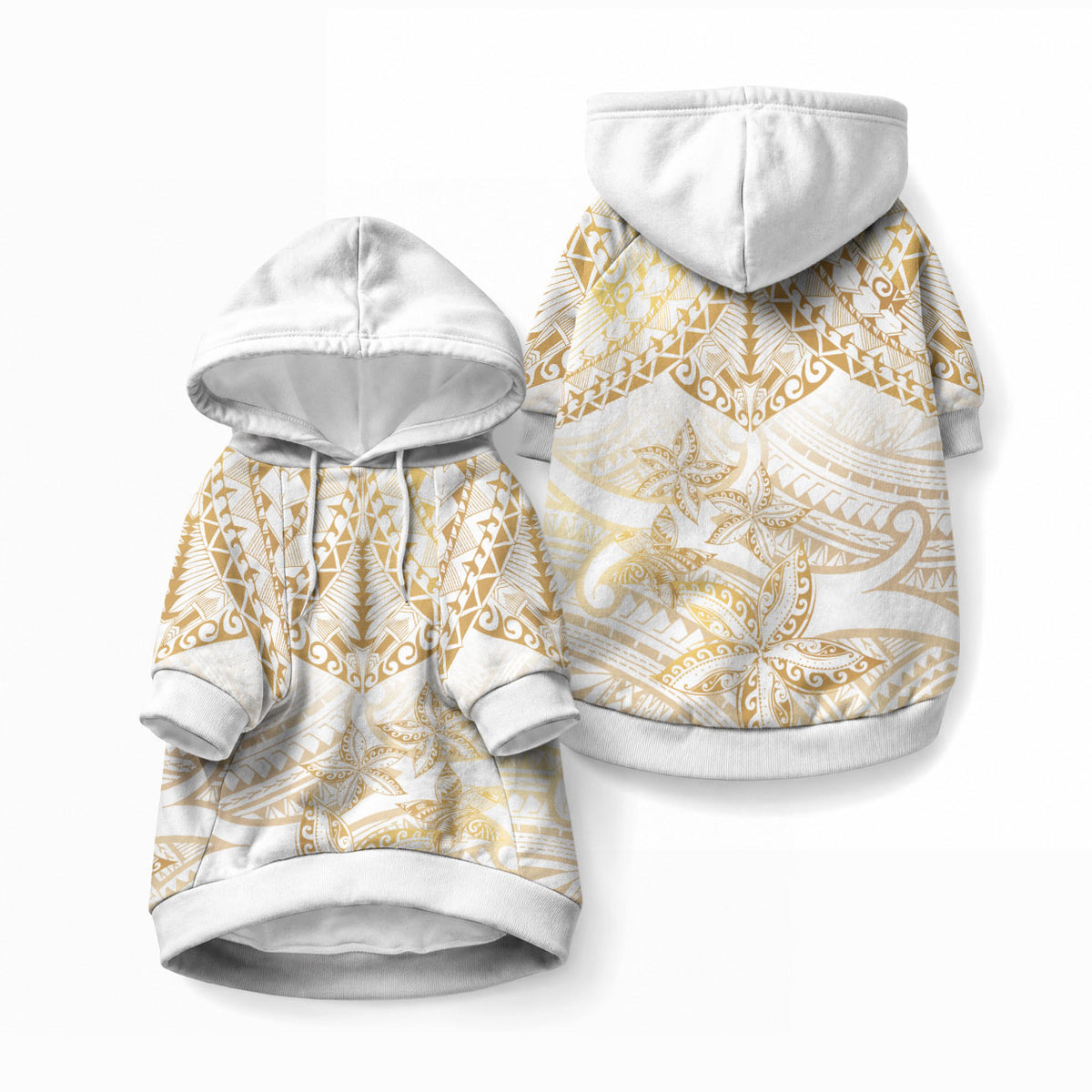 White and Gold Polynesia Pet Hoodie Plumeria Tattoo With Polynesian Pattern LT14 Pullover White - Polynesian Pride