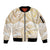 White and Gold Polynesia Sleeve Zip Bomber Jacket Plumeria Tattoo With Polynesian Pattern