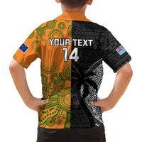 Custom Fiji And Australia Rugby Family Matching Long Sleeve Bodycon Dress and Hawaiian Shirt Fijian Tapa Pattern With Aussie Aboriginal Art LT14 - Polynesian Pride