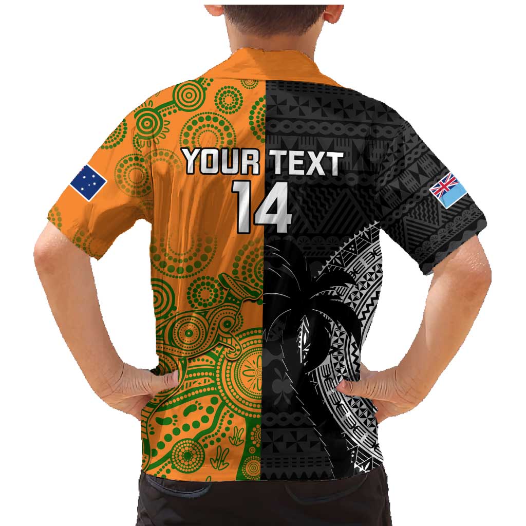 Custom Fiji And Australia Rugby Family Matching Mermaid Dress and Hawaiian Shirt Fijian Tapa Pattern With Aussie Aboriginal Art LT14 - Polynesian Pride