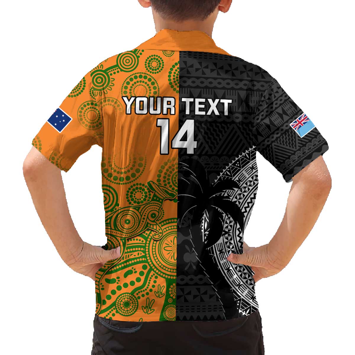 Custom Fiji And Australia Rugby Family Matching Off The Shoulder Long Sleeve Dress and Hawaiian Shirt Fijian Tapa Pattern With Aussie Aboriginal Art