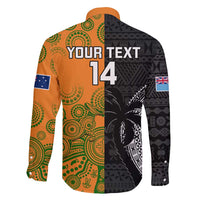 Custom Fiji And Australia Rugby Family Matching Off Shoulder Maxi Dress and Hawaiian Shirt Fijian Tapa Pattern With Aussie Aboriginal Art LT14 - Polynesian Pride