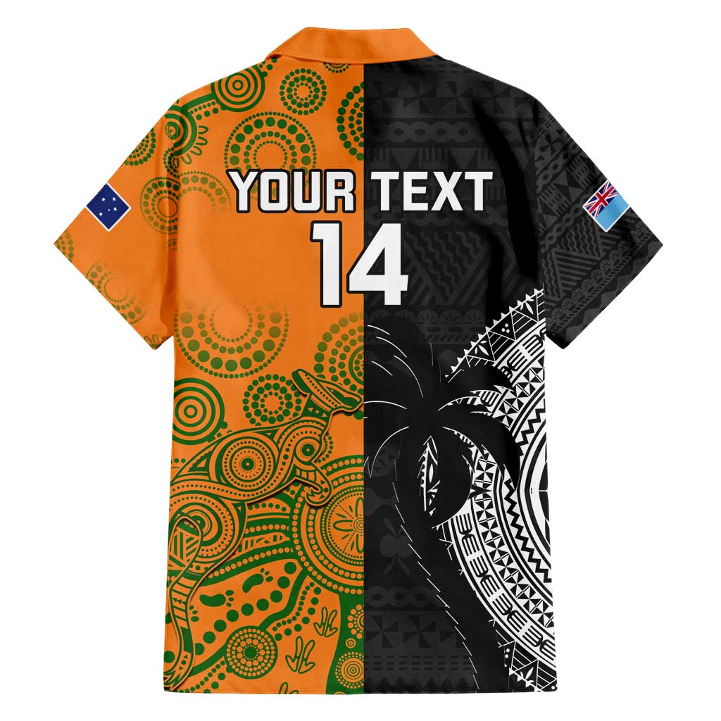Custom Fiji And Australia Rugby Family Matching Short Sleeve Bodycon Dress and Hawaiian Shirt Fijian Tapa Pattern With Aussie Aboriginal Art LT14 - Polynesian Pride
