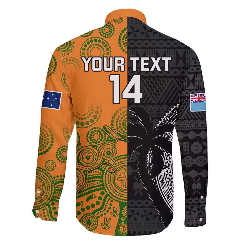 Custom Fiji And Australia Rugby Family Matching Short Sleeve Bodycon Dress and Hawaiian Shirt Fijian Tapa Pattern With Aussie Aboriginal Art LT14 - Polynesian Pride