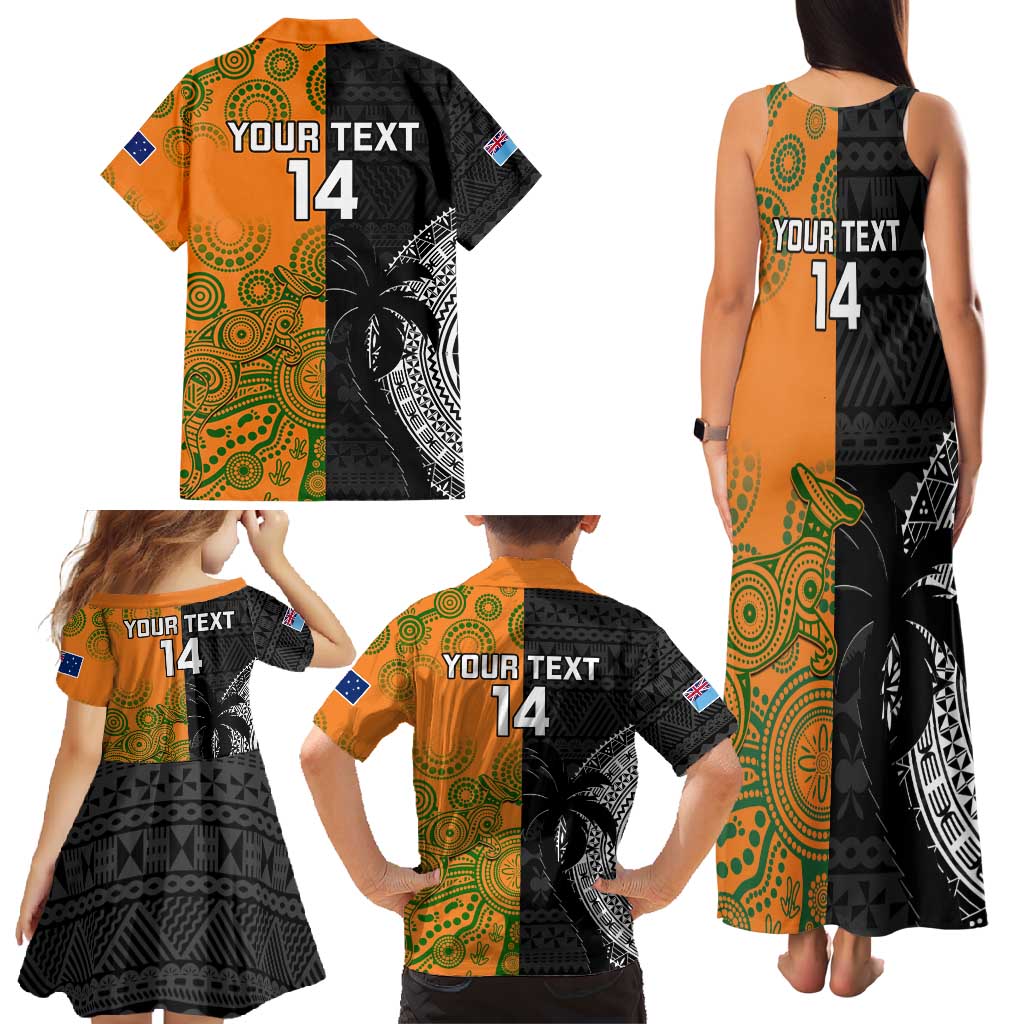 Custom Fiji And Australia Rugby Family Matching Tank Maxi Dress and Hawaiian Shirt Fijian Tapa Pattern With Aussie Aboriginal Art