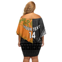 Custom Fiji And Australia Rugby Off Shoulder Short Dress Fijian Tapa Pattern With Aussie Aboriginal Art