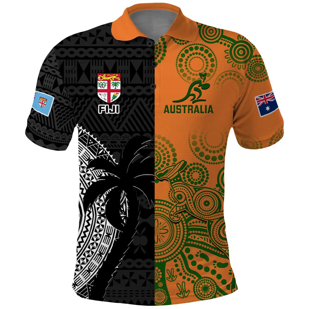 Custom Fiji And Australia Rugby Polo Shirt Fijian Tapa Pattern With Aussie Aboriginal Art