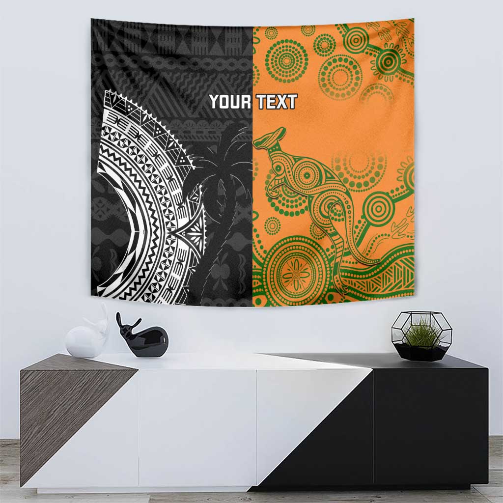 Custom Fiji And Australia Rugby Tapestry Fijian Tapa Pattern With Aussie Aboriginal Art