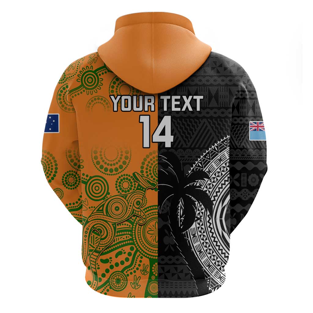 Custom Fiji And Australia Rugby Zip Hoodie Fijian Tapa Pattern With Aussie Aboriginal Art