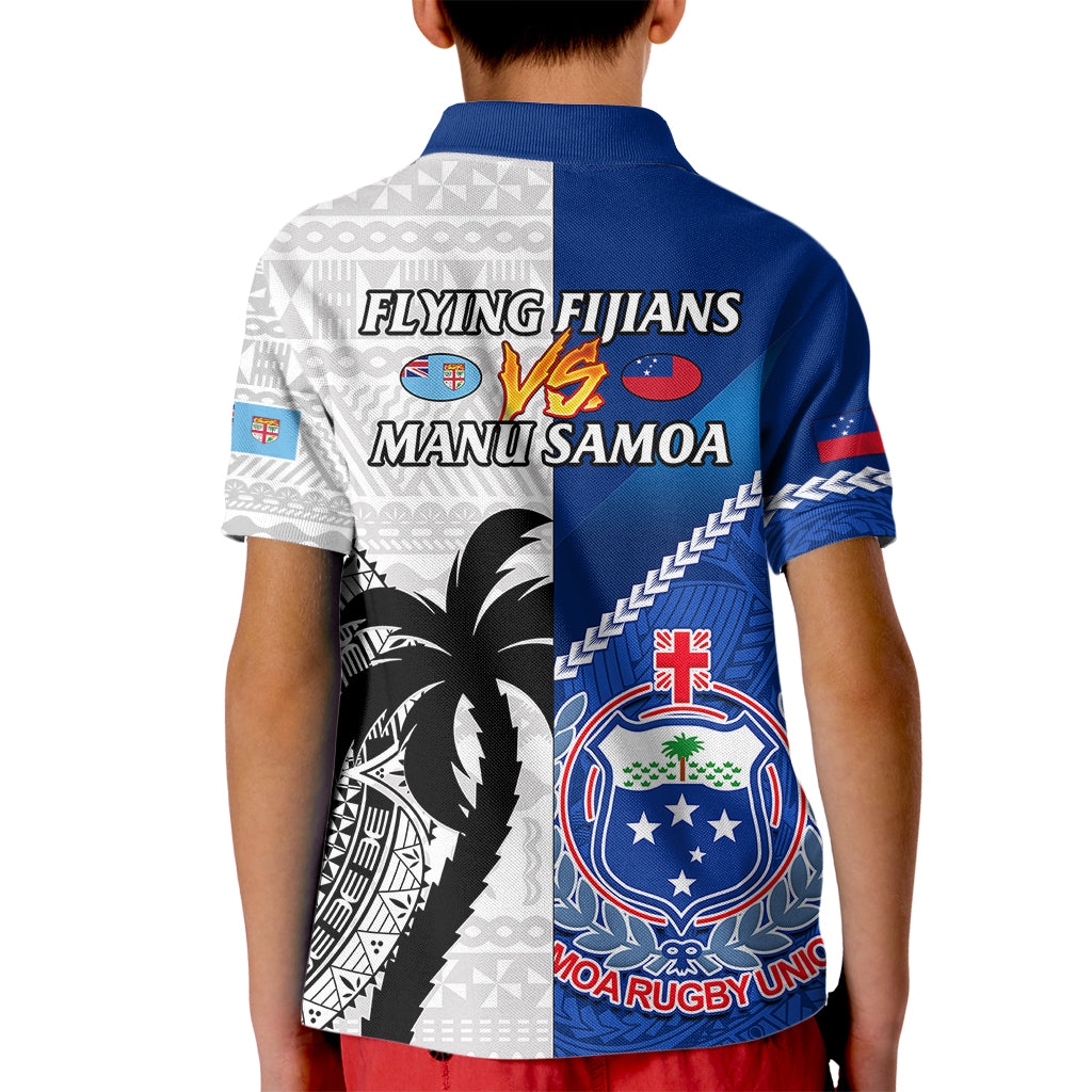 Fiji And Samoa Rugby Kid Polo Shirt 2023 World Cup Samoan Mix Tapa Pattern LT14 - Polynesian Pride
