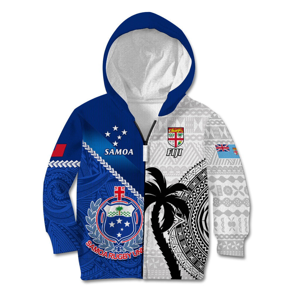 Custom Fiji And Samoa Rugby Kid Hoodie 2023 World Cup Samoan Mix Tapa Pattern LT14 - Polynesian Pride