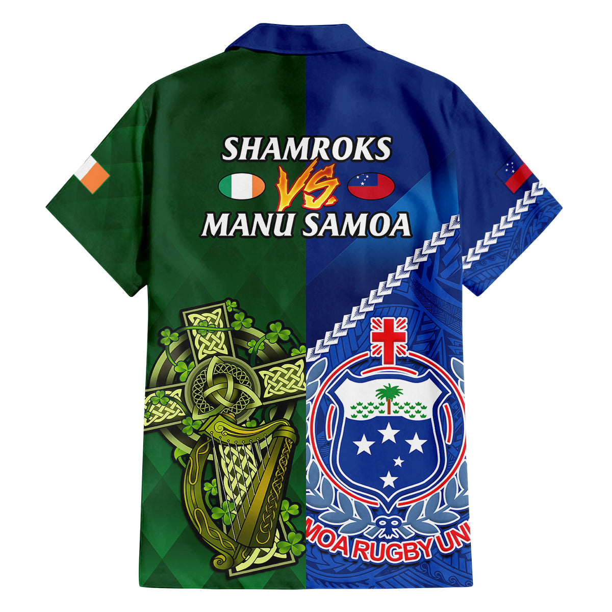 samoa-and-ireland-rugby-family-matching-long-sleeve-bodycon-dress-and-hawaiian-shirt-2023-world-cup-manu-samoa-with-shamrocks