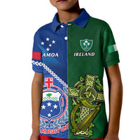 Samoa And Ireland Rugby Kid Polo Shirt 2023 World Cup Manu Samoa With Shamrocks LT14 Kid Blue - Polynesian Pride