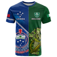 Samoa And Ireland Rugby T Shirt 2023 World Cup Manu Samoa With Shamrocks LT14 Blue - Polynesian Pride