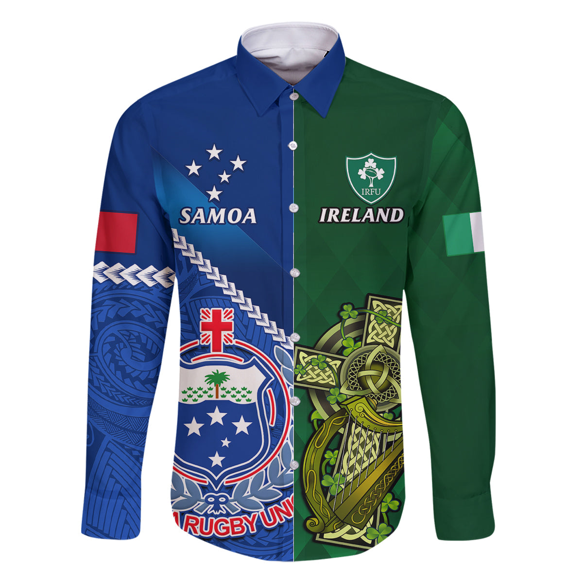 custom-samoa-and-ireland-rugby-family-matching-tank-maxi-dress-and-hawaiian-shirt-2023-world-cup-manu-samoa-with-shamrocks