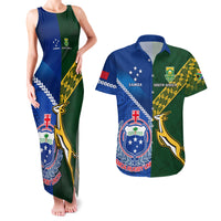 Samoa And South Africa Rugby Couples Matching Tank Maxi Dress and Hawaiian Shirt 2023 World Cup Manu Samoa With Springboks LT14 Blue - Polynesian Pride