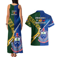Samoa And South Africa Rugby Couples Matching Tank Maxi Dress and Hawaiian Shirt 2023 World Cup Manu Samoa With Springboks LT14 - Polynesian Pride