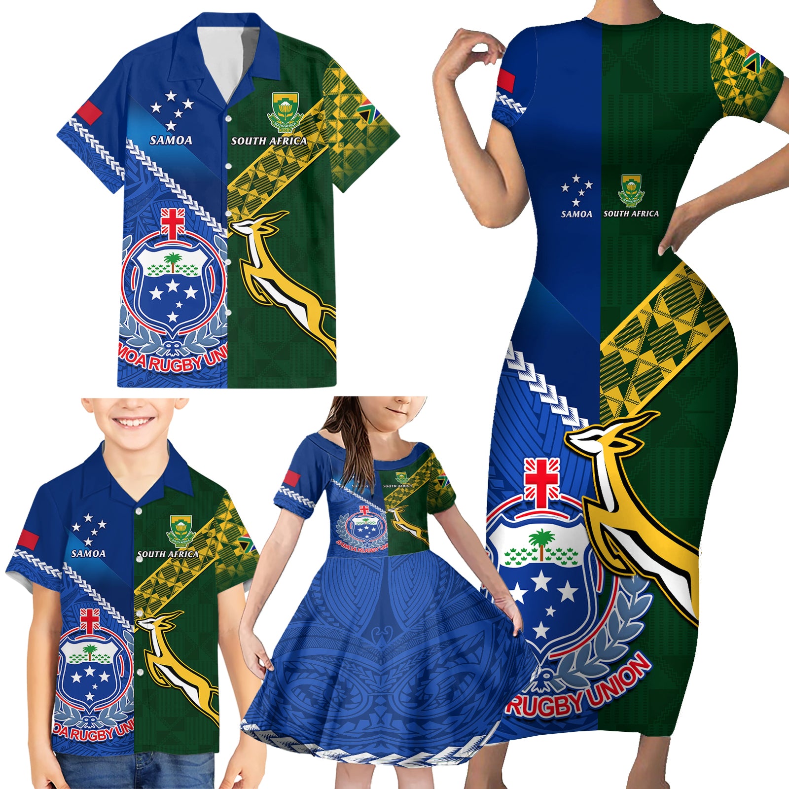 custom-samoa-and-south-africa-rugby-family-matching-short-sleeve-bodycon-dress-and-hawaiian-shirt-2023-world-cup-manu-samoa-with-springboks