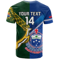 Custom Samoa And South Africa Rugby T Shirt 2023 World Cup Manu Samoa With Springboks LT14 - Polynesian Pride