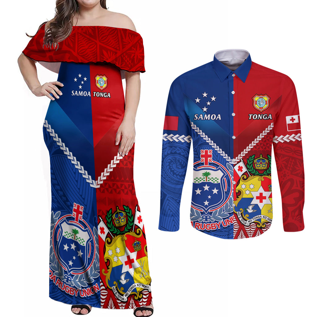 samoa-and-tonga-rugby-couples-matching-off-shoulder-maxi-dress-and-long-sleeve-button-shirts-2023-world-cup-manu-samoa-with-ikale-tahi