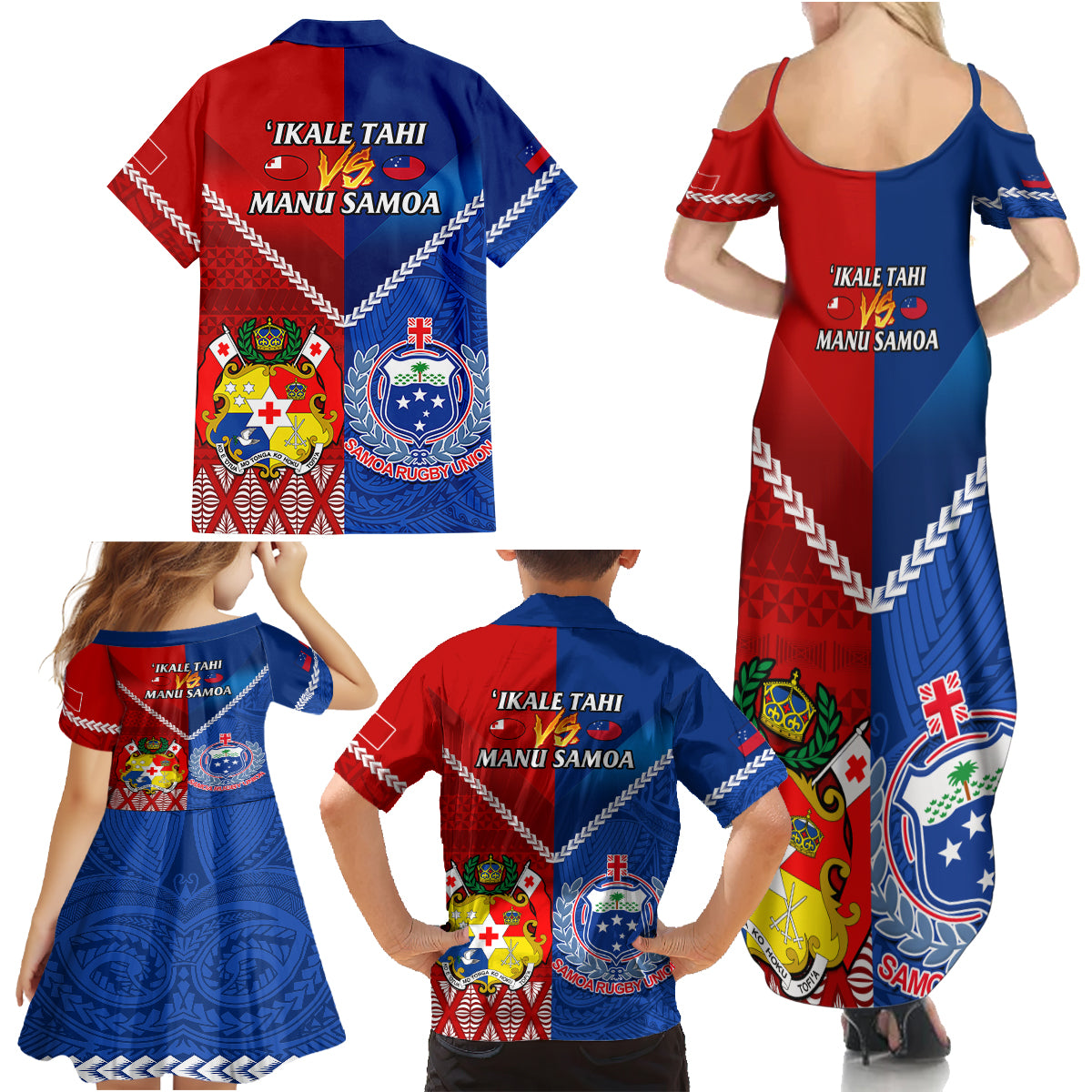 Samoa And Tonga Rugby Family Matching Summer Maxi Dress and Hawaiian Shirt 2023 World Cup Manu Samoa With Ikale Tahi LT14 - Polynesian Pride