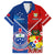 Custom Samoa And Tonga Rugby Family Matching Off Shoulder Short Dress and Hawaiian Shirt 2023 World Cup Manu Samoa With Ikale Tahi LT14 Dad's Shirt - Short Sleeve Blue - Polynesian Pride