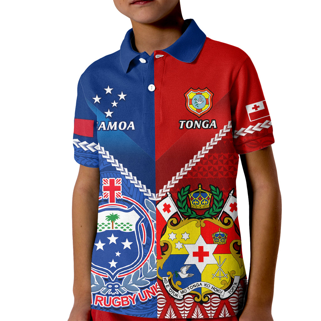 Custom Samoa And Tonga Rugby Kid Polo Shirt 2023 World Cup Manu Samoa With Ikale Tahi LT14 Kid Blue - Polynesian Pride