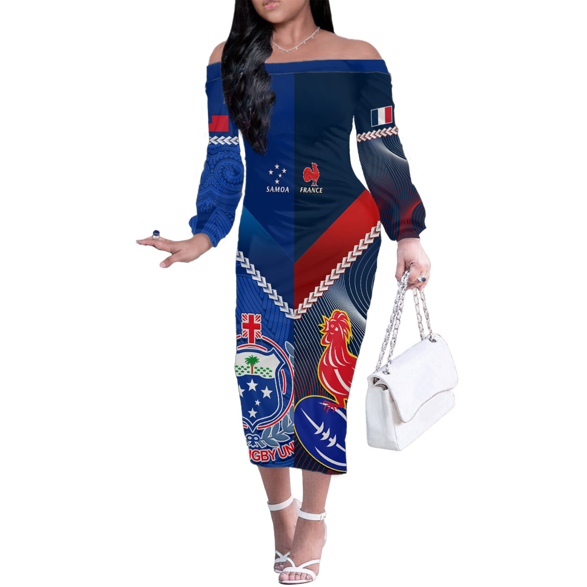 samoa-and-france-rugby-family-matching-off-shoulder-long-sleeve-dress-and-hawaiian-shirt-2023-world-cup-manu-samoa-with-les-bleus