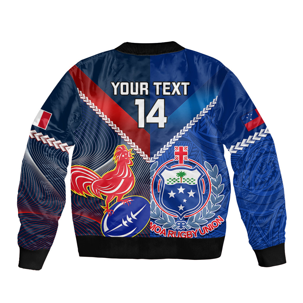 Custom Samoa And France Rugby Sleeve Zip Bomber Jacket 2023 World Cup Manu Samoa With Les Bleus LT14 - Polynesian Pride