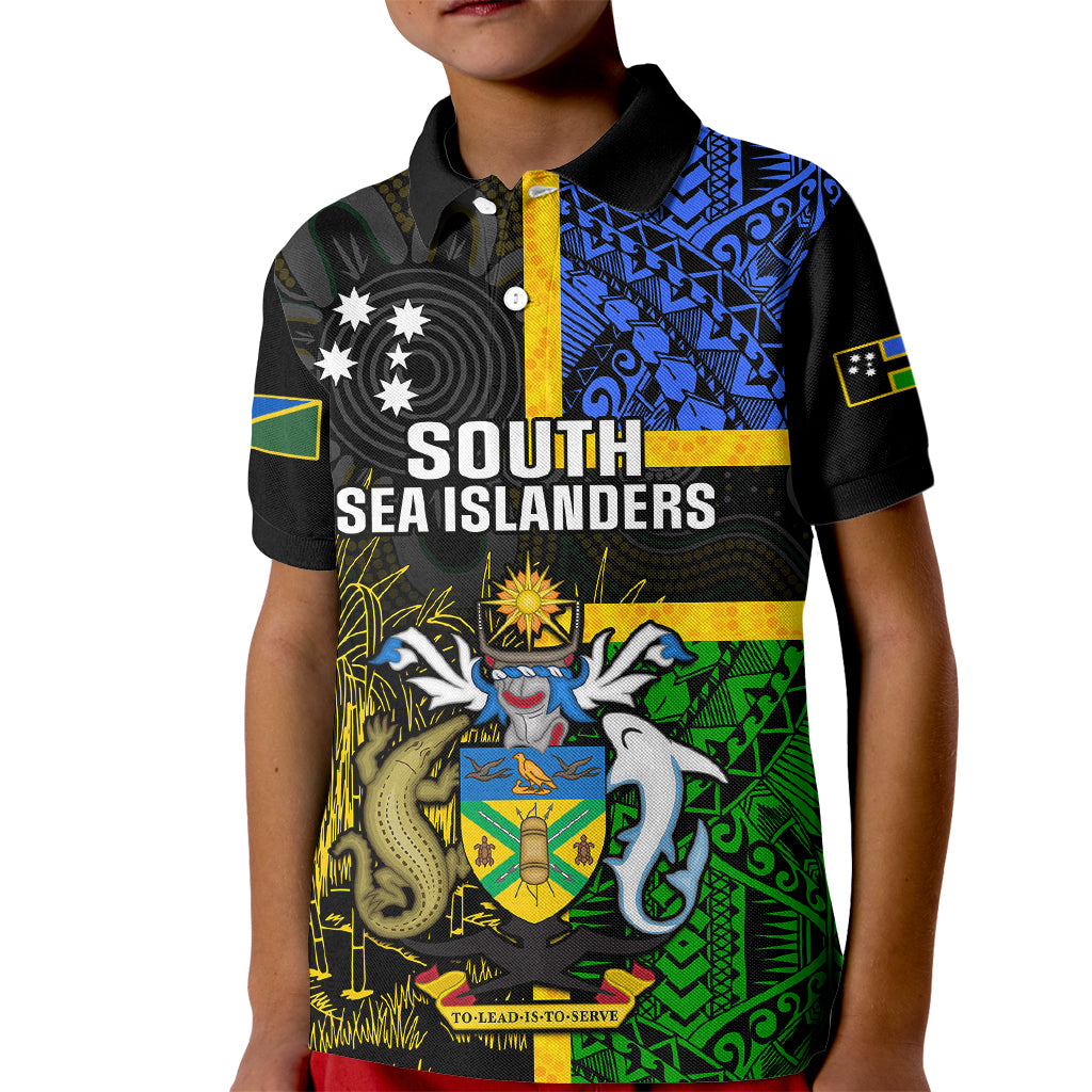 South Sea Islanders Kid Polo Shirt Kanakas With Solomon Islands Coat Of Arms LT14 Kid Black - Polynesian Pride