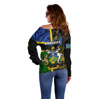South Sea Islanders Off Shoulder Sweater Kanakas With Solomon Islands Coat Of Arms LT14 - Polynesian Pride