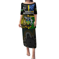 South Sea Islanders Puletasi Kanakas With Solomon Islands Coat Of Arms LT14 Long Dress Black - Polynesian Pride