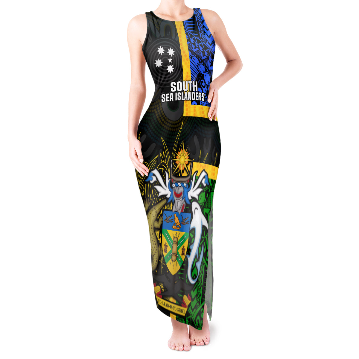 South Sea Islanders Tank Maxi Dress Kanakas With Solomon Islands Coat Of Arms LT14 Women Black - Polynesian Pride