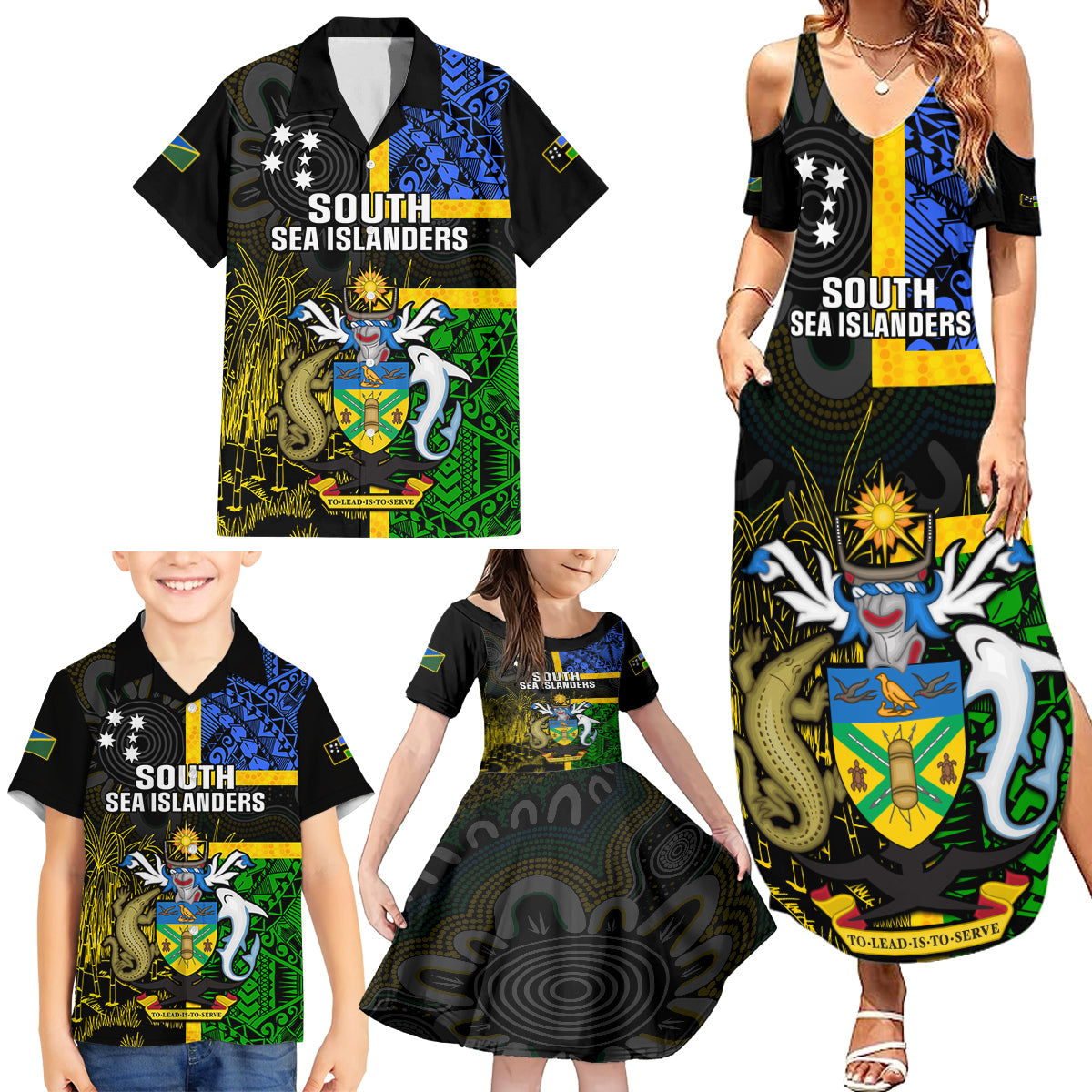 personalised-south-sea-islanders-family-matching-summer-maxi-dress-and-hawaiian-shirt-kanakas-with-solomon-islands-coat-of-arms