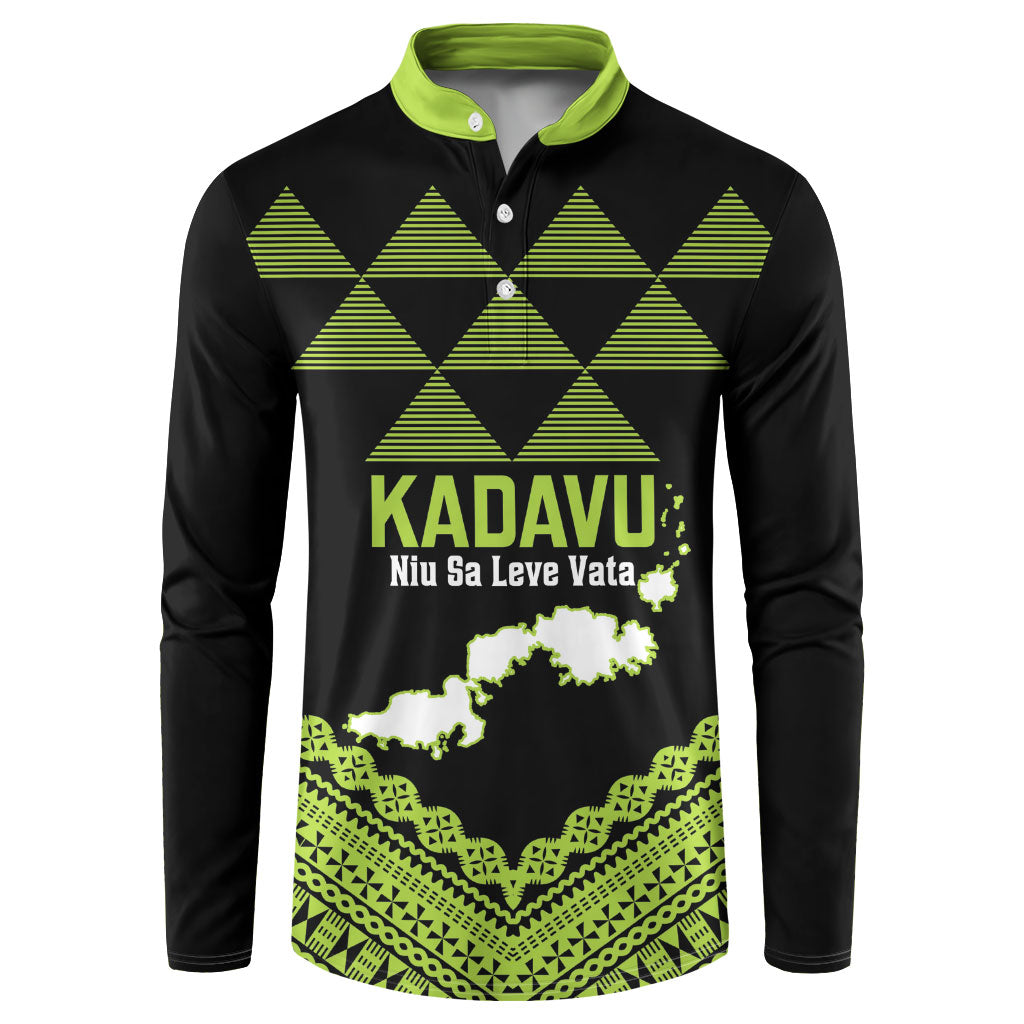 Kadavu Fiji 2026 Rugby Custom Button Sweatshirt Niu Sa Leve Vata Fijian Tapa Pattern LT14 Black - Polynesian Pride