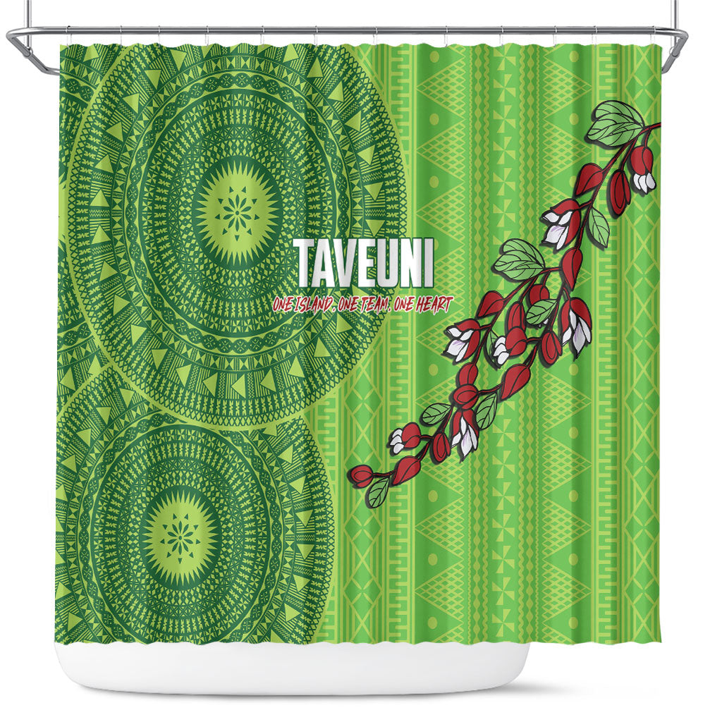 Taveuni Fiji 2026 Rugby Shower Curtain Tagimoucia Fijian Tapa Pattern LT14 Green - Polynesian Pride