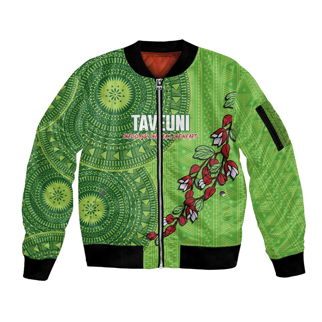 Taveuni Fiji 2026 Rugby Custom Sleeve Zip Bomber Jacket Tagimoucia Fijian Tapa Pattern LT14 Unisex Green - Polynesian Pride