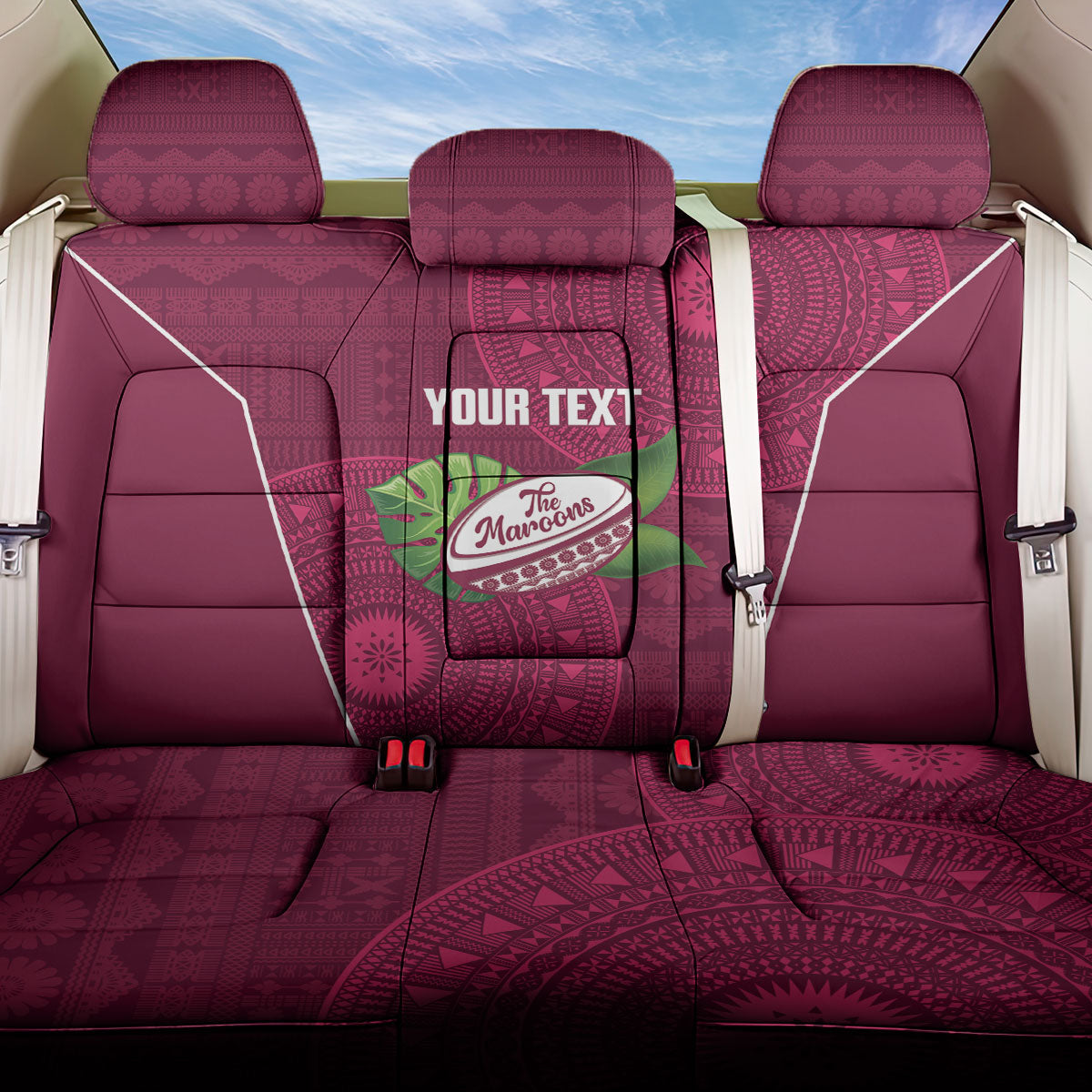 Lautoka Fiji 2026 Rugby Custom Back Car Seat Cover Go Maroons Fijian Tapa Pattern