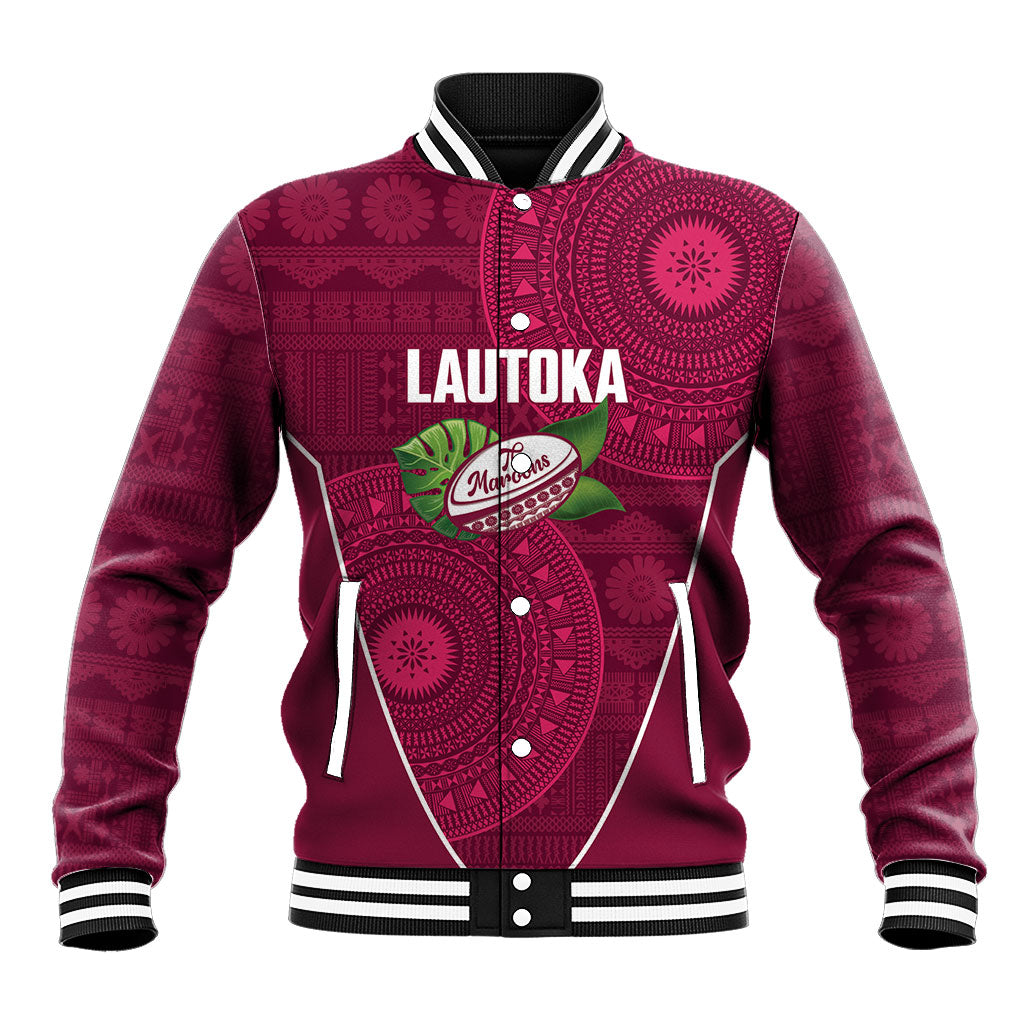 Lautoka Fiji 2026 Rugby Custom Baseball Jacket Go Maroons Fijian Tapa Pattern LT14 Unisex Maroon - Polynesian Pride