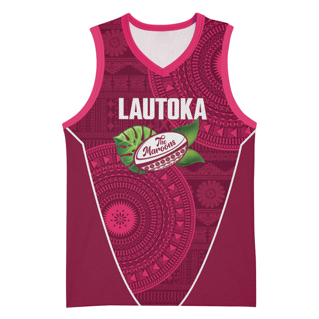 Lautoka Fiji 2026 Rugby Custom Basketball Jersey Go Maroons Fijian Tapa Pattern LT14 Unisex Maroon - Polynesian Pride