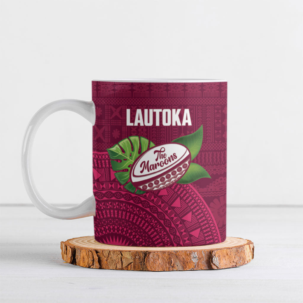 Lautoka Fiji 2026 Rugby Custom Ceramic Mug Go Maroons Fijian Tapa Pattern LT14 Maroon - Polynesian Pride