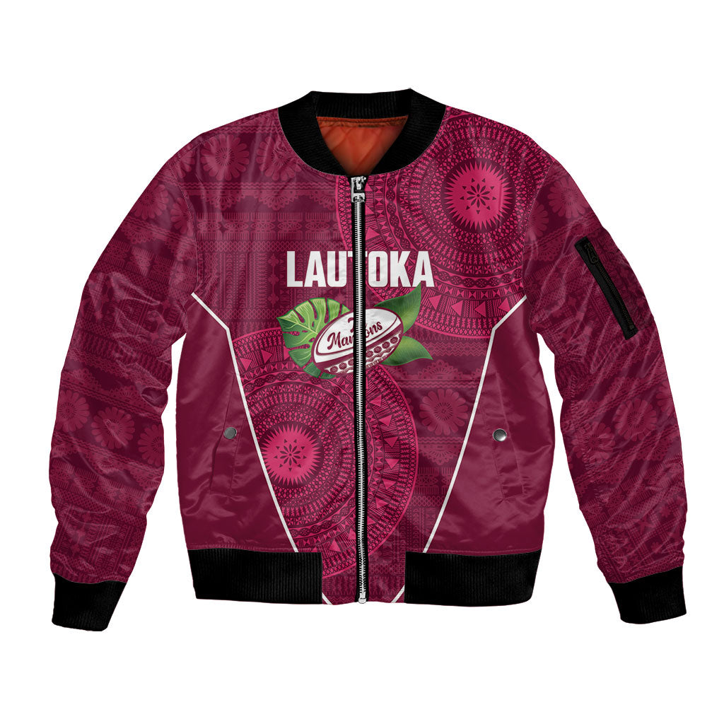 Lautoka Fiji 2026 Rugby Custom Sleeve Zip Bomber Jacket Go Maroons Fijian Tapa Pattern LT14 Unisex Maroon - Polynesian Pride