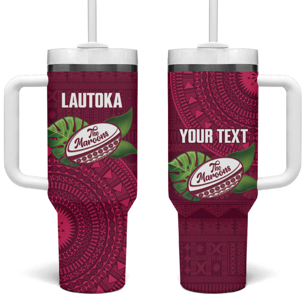 Lautoka Fiji 2026 Rugby Custom Tumbler With Handle Go Maroons Fijian Tapa Pattern