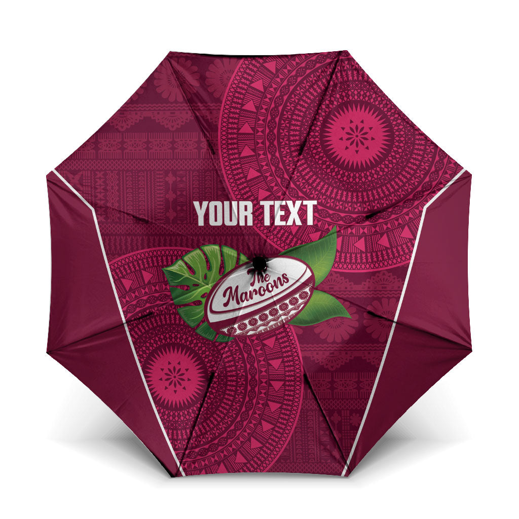 Lautoka Fiji 2026 Rugby Custom Umbrella Go Maroons Fijian Tapa Pattern LT14 One Size Folded 11.42 inch Opened Diameter 37.4 inch Maroon - Polynesian Pride